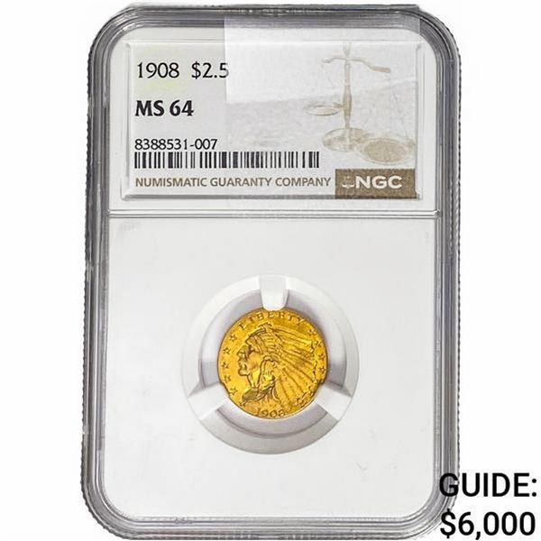 1908 $2.50 Gold Quarter Eagle NGC MS64