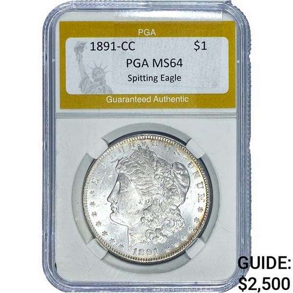 1891-CC Morgan Silver Dollar PGA MS64 Spitt. Eagle