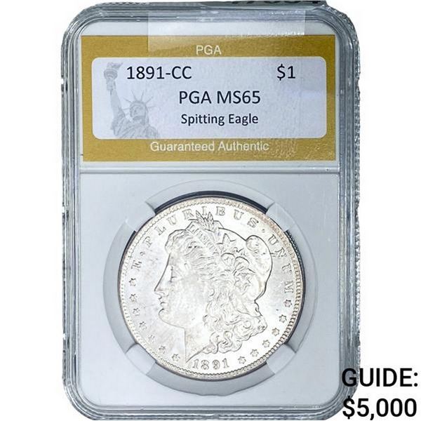 1891-CC Morgan Silver Dollar PGA MS65 Spitt. Eagle