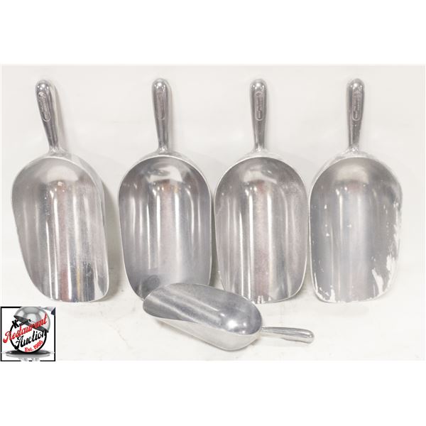 BAILIFF SEIZURE: 5 ASSORTED ALUMINUM BROWNE SCOOPS