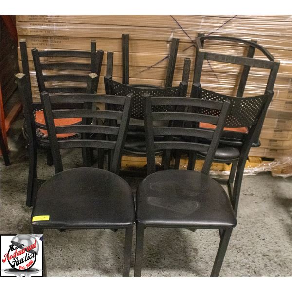 8 LEATHERETT DINING CHAIRS WITH METAL BACK
