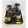 Image 1 : TRAY WITH 5 ASSORTED STAINLESS STEEL PITCHERS