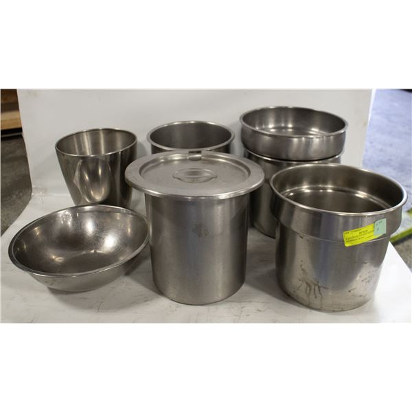 6 ASSORTED S/S SOUP INSERTS W/ 1 S/S MIXING BOWL