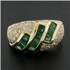 Image 2 : 18k Gold 1.65 ctw Square Step Cut Emerald w/ Diamond Domed Statement Band Ring