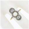 Image 3 : Antique Edwardian 14K Gold & Platinum European Diamond & 5.9mm Pearl Dinner Ring