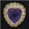 Image 5 : Antique Victorian 14k Gold Large Heart Amethyst & Diamond Enamel Brooch Pendant