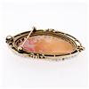 Image 5 : Large Vintage 14k Yellow Gold Carved Shell Cameo Pearl Frame Halo Brooch Pendant