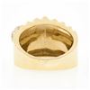 Image 6 : Vintage 14k Gold Diamond Florentine Finish Scalloped Edge Concave Wide Band Ring