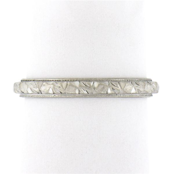 Antique Platinum 2.6mm Detailed Textured Work Eternity Stackable Band Ring