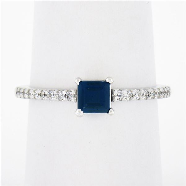 New 14k Gold 0.68 ctw Step Cut Sapphire Diamond Solitaire Stack Engagement Ring