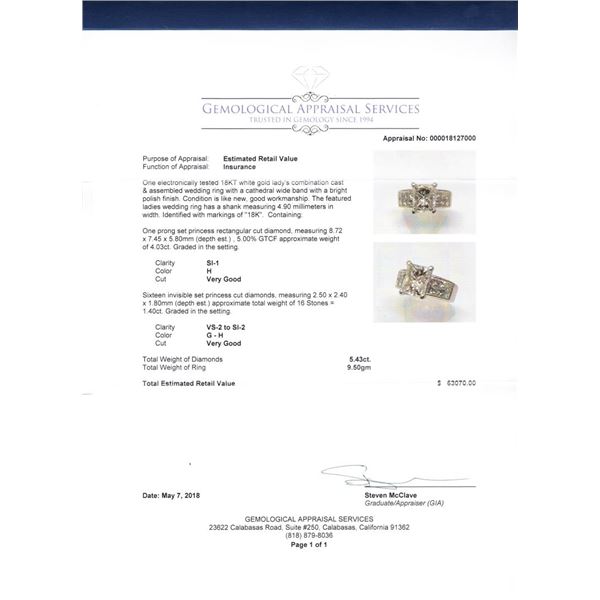 5.43 ctw Diamond Ring - 18KT White Gold