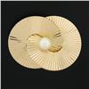 Image 2 : Retro Vintage Krementz 14k Gold Grooved Interlocking Round Disc Pearl Pin Brooch