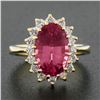 Image 2 : 14k Gold 4.30 ctw Oval Pink Tourmaline w/ Brilliant Diamond Halo Engagement Ring