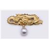 18K Yellow Gold Pearl & Diamond Brooch Cast from Japanese Menuki by R.L. Kay