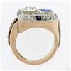 Image 8 : Antique Retro 14K Gold 3.65 ctw Bezel GIA Cushion Diamond & Sapphire Cocktail Ri