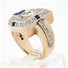 Image 9 : Antique Retro 14K Gold 3.65 ctw Bezel GIA Cushion Diamond & Sapphire Cocktail Ri