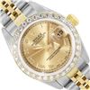 Rolex Ladies Two Tone Quickset Champagne Roman Yellow Gold Diamond Bezel Datejus