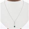14K White Gold Pear Emerald & Round Diamond Tear Drop Dangle Pendant w/ Chain