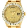 Rolex Mens Quickset 18K Yellow Gold Champagne Index 3 Carat Diamond Bezel Presid