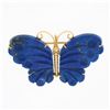 Vintage 14K Gold Custom Cut Carved Lapis Lazuli Butterfly Brooch Pin Pendant