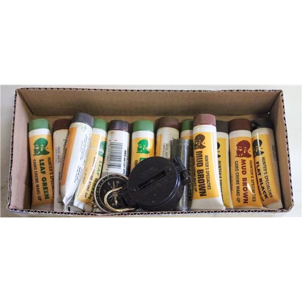 LOT OF COMPASSES AND CAMOUFLAGE FACE PAINT