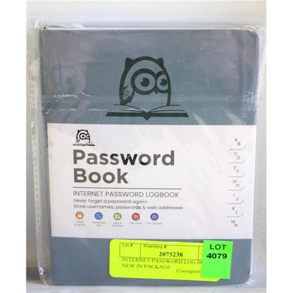 INTERNET PASSWORD LOG BOOK- NEW IN PACKAGE