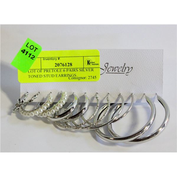 LOT OF PRETOLE 6 PAIRS SILVER TONED STUD EARRINGS