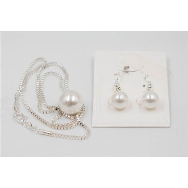 #268-SEA SHELL PEARL EARRINGS & PENDANT NECKLACE