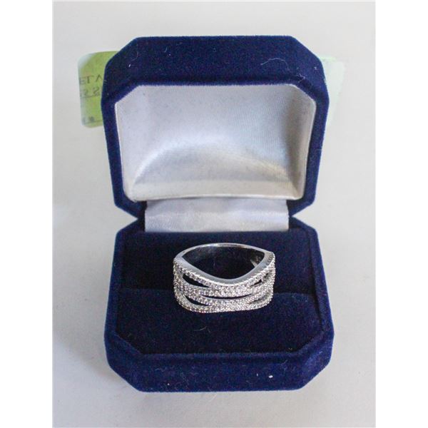 925 SILVER DIAMOND RING IN BLUE VELVET BOX