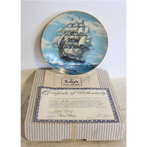 1989 "TWILIGHT UNDER FULL SAIL" COLLECTORS PLATE