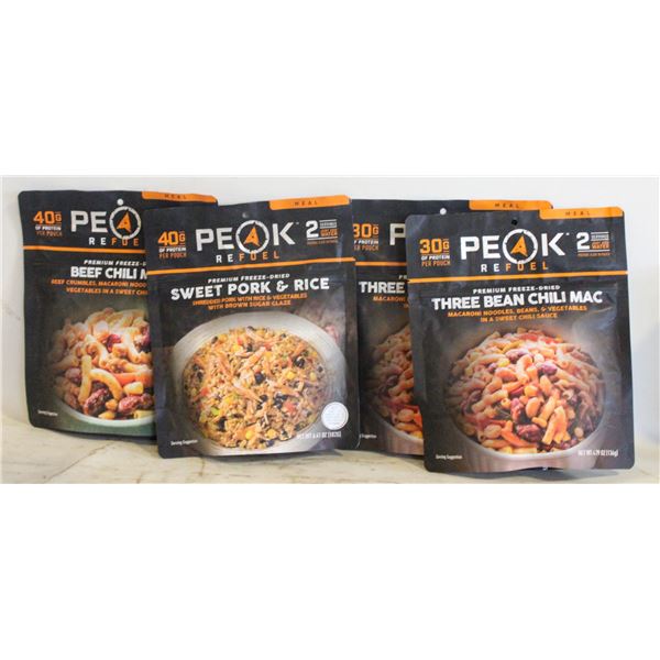 PEAK REFUEL FREEZE DRIED MEALS- LOT OF 4