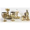 Image 1 : BRASS CANDLESTICKS, GOBLETS, SNUFFER+BELL