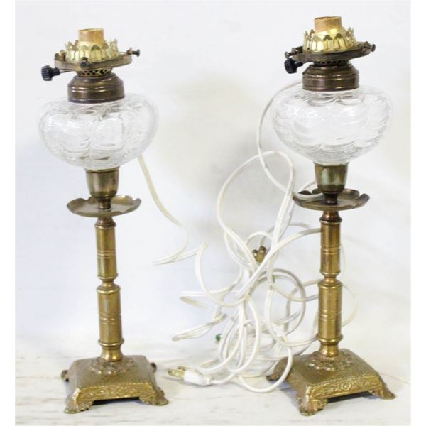 VINTAGE GLASS & BRASS CANDLEOBRA KEROSENE LAMPS