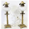 Image 1 : VINTAGE GLASS & BRASS CANDLEOBRA KEROSENE LAMPS