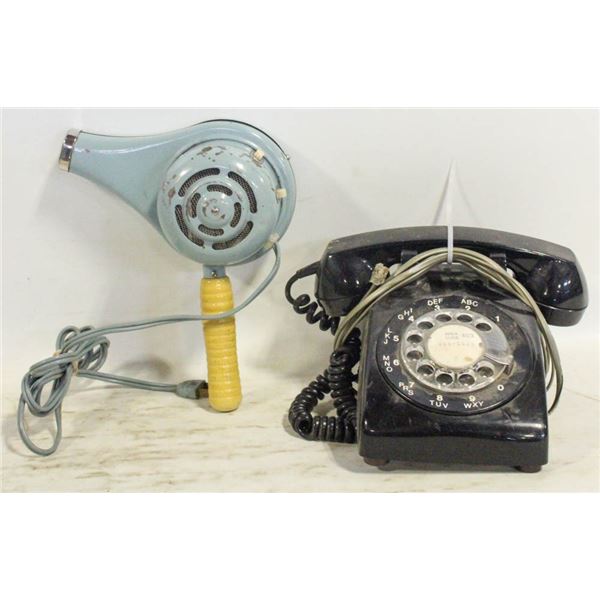 VINTAGE BLOW DRYER AND DIAL PHONE