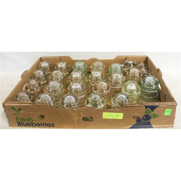 LARGE FLAT OF CLEAR GLASS INSULATORS