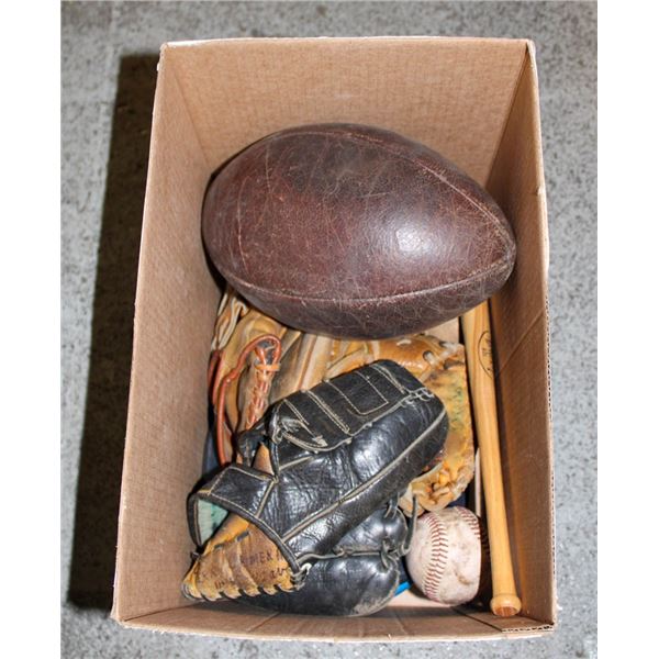 LOT OF VINTAGE SPORTING EQUIPMENT , GLOVES