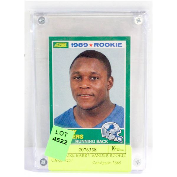 1989 SCORE BARRY SANDER ROOKIE CARD #257