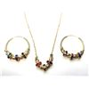 Image 1 : 21)  SET OF GOLD TONE WITH MULTI COLORED