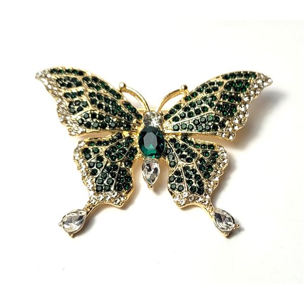 11)  GOLD TONE WITH CLEAR & EMERALD GREEN