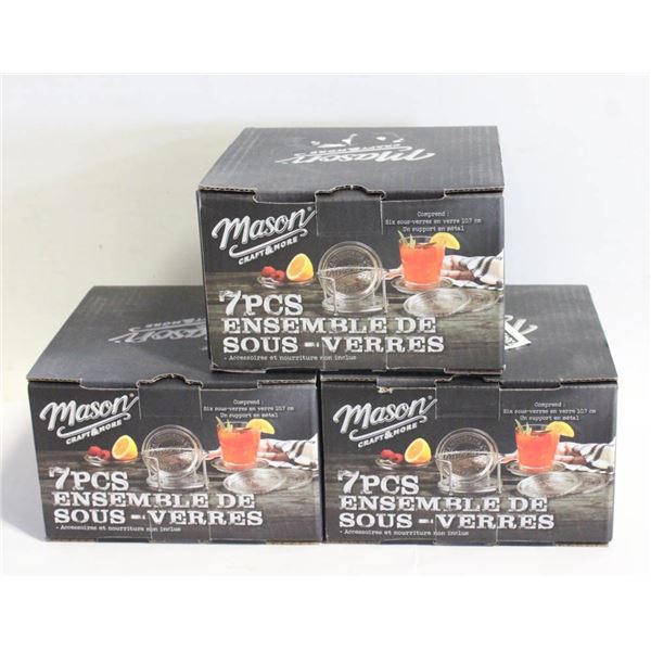 3 SETS OF MASON JAR GLASS COASTERS