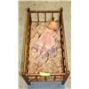 Image 1 : DOLL BED W/ 1 DOLL WOODEN HANDMADE