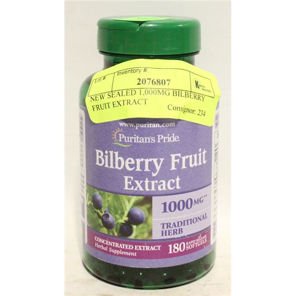 NEW SEALED 1,000MG BILBERRY FRUIT EXTRACT