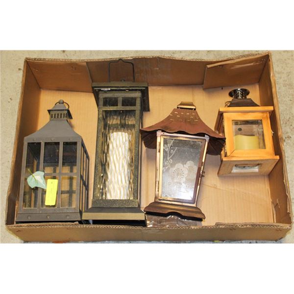 4 METAL LANTERS ASSORTED SIZES FOR FENCE HANGING-