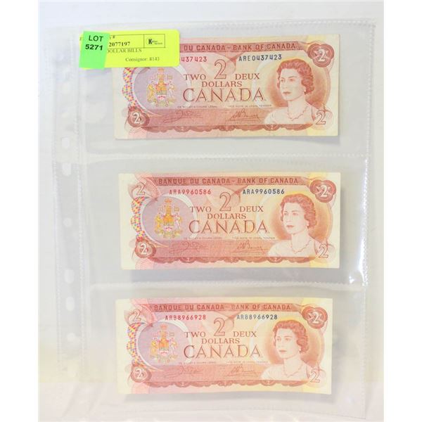 LOT OF 3 $2 DOLLAR BILLS