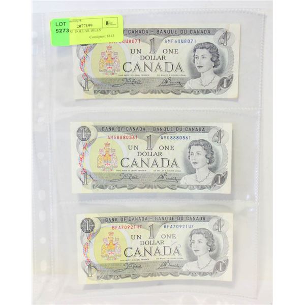 LOT OF 3 $1 DOLLAR BILLS