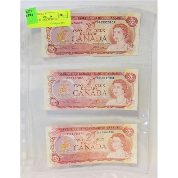 LOT OF 3 $2 DOLLAR BILLS
