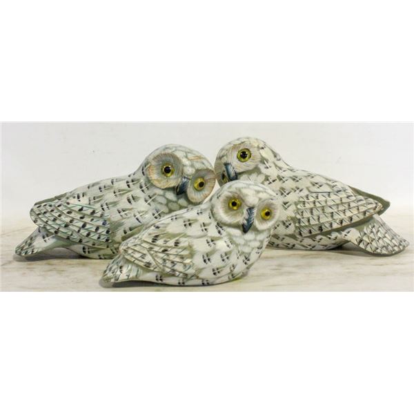 3 WOODEN OWL ACCENT SET