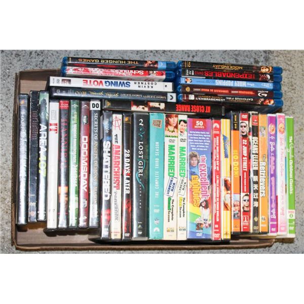 FLAT OF DVDS AND BLUE RAY MOVIES