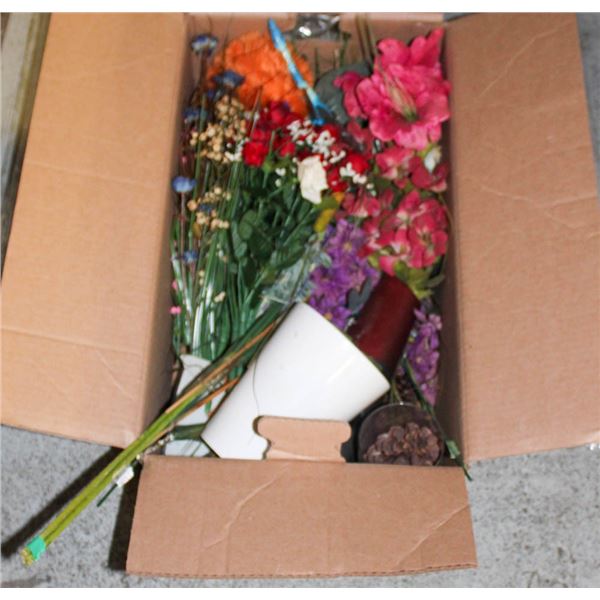 BOX OF SILK PLANTS/FLOWERS